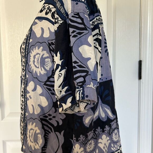 Christian Siriano Women’s Blue Floral Short Sleeve Linen/Rayon Shirt Size Small - Picture 2 of 10